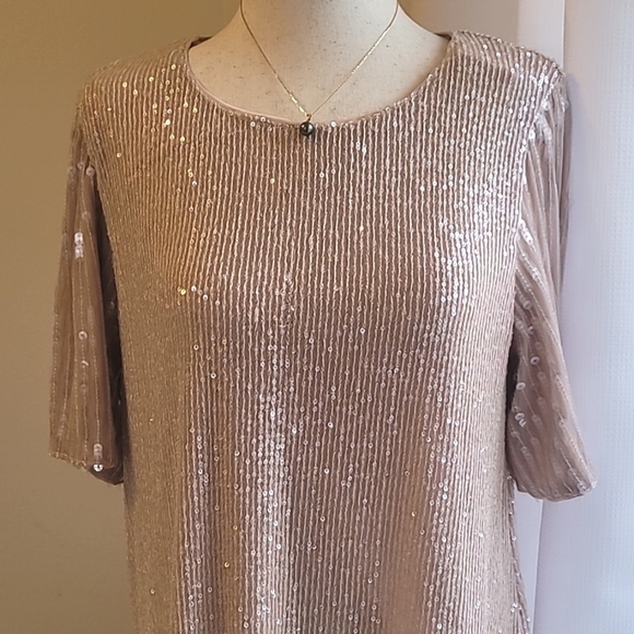 Cable & Gauge Tops - Cable & Gauge Cream Flutter Sleeve Sequin Blouse